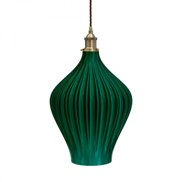 Persian Fluted Orbicular Emerald Green Pendant Light